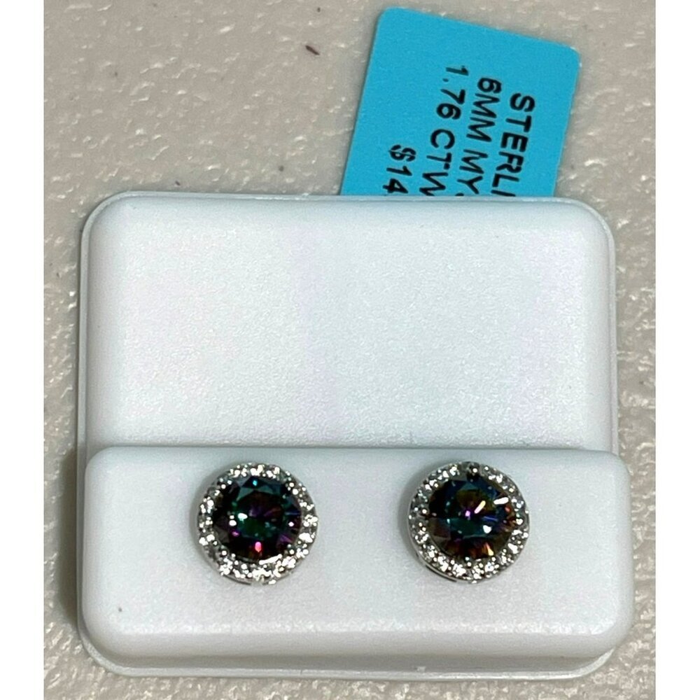 Sterling Silver 6MM Mystic Topaz Stud Earrings With 1.76 CTW VVSD Color Gemstone